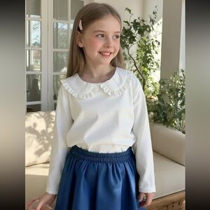 Handmade White Ruffle Peter Pan Collar Top New